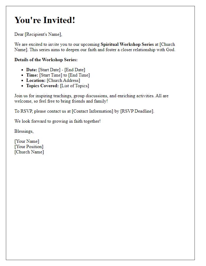 Letter template of invitation for church spiritual workshop series