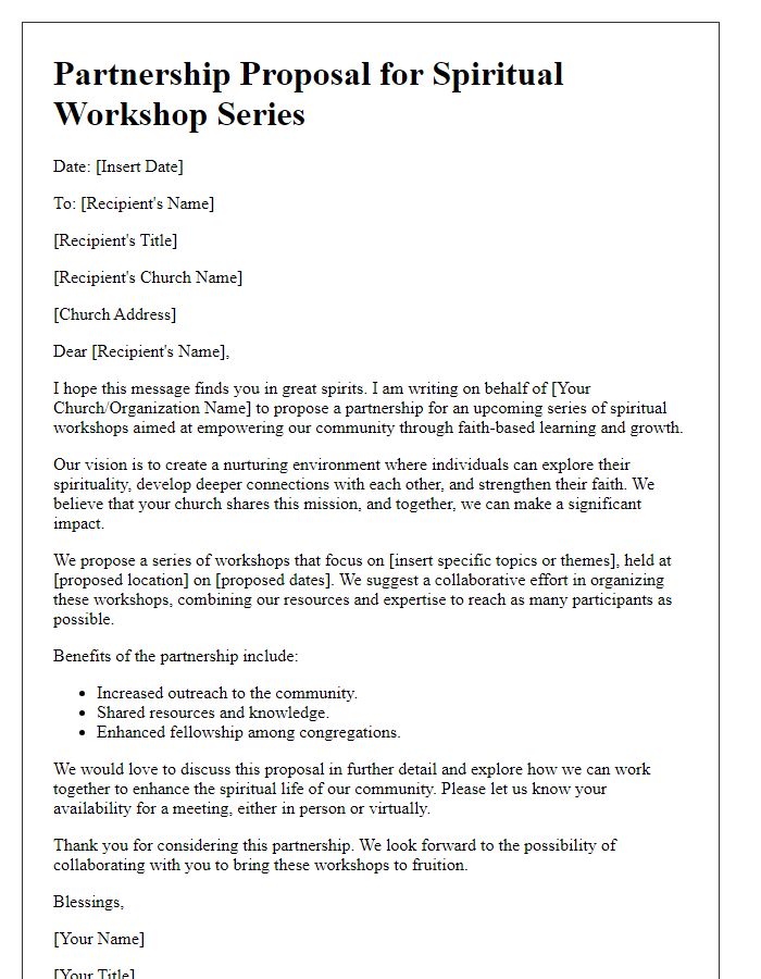 Letter template of partnership proposal for church spiritual workshop series