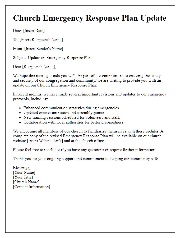 Letter template of church emergency response plan update