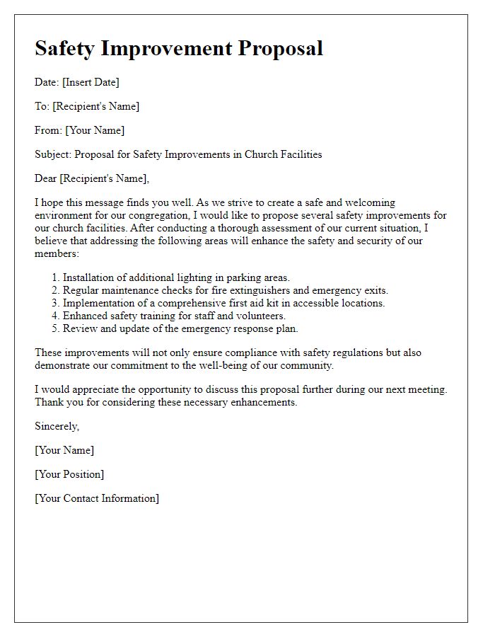 Letter template of church facilities safety improvement