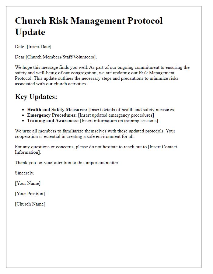 Letter template of church risk management protocol update