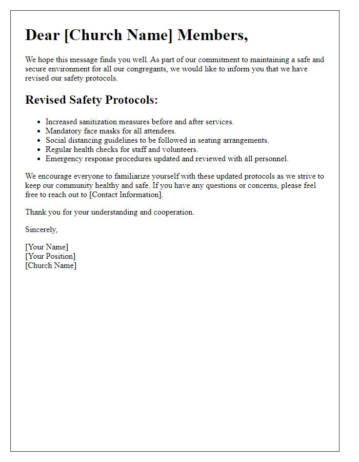 Letter template of church safety protocol revision