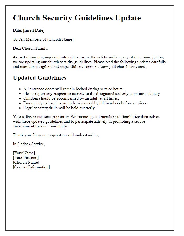 Letter template of church security guidelines update