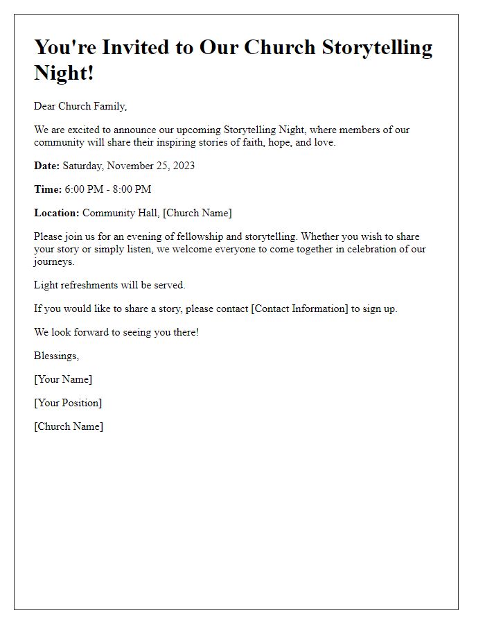 Letter template of announcement for church storytelling night