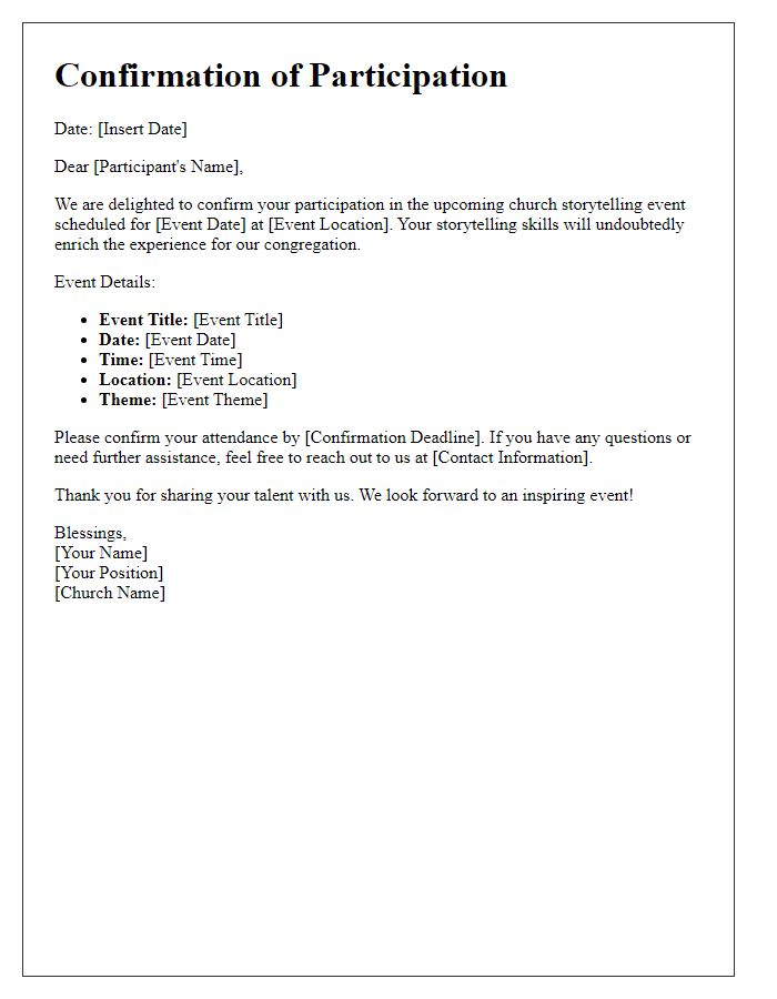 Letter template of confirmation for church storytelling participation