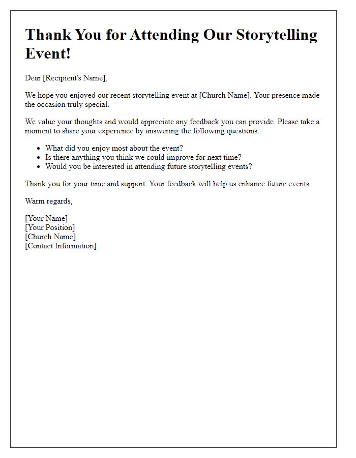 Letter template of feedback request post church storytelling event