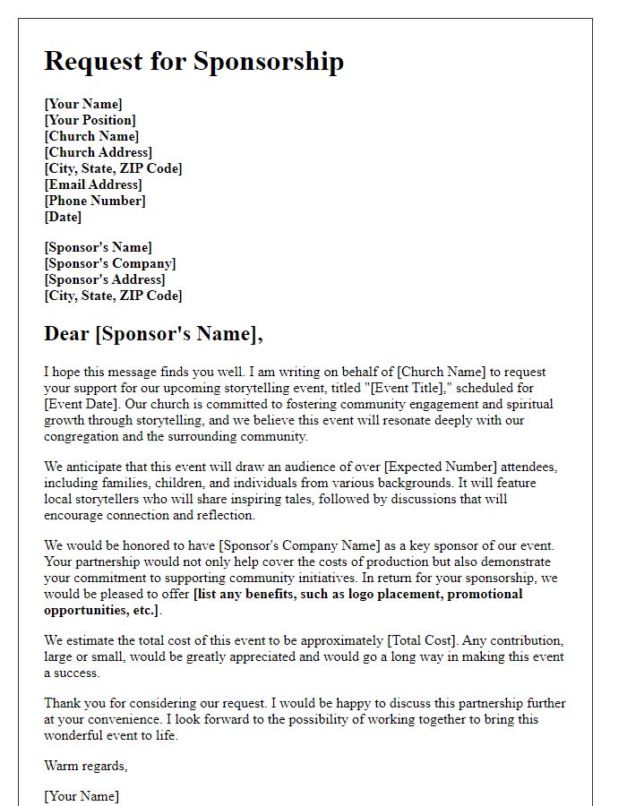 Letter template of sponsorship request for church storytelling event