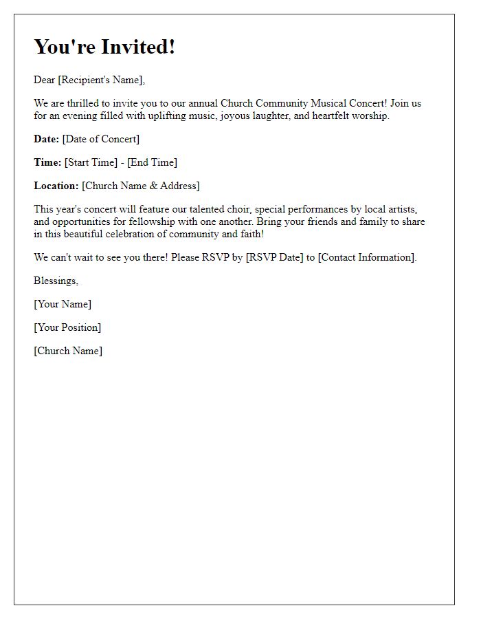 Letter template of joyous invitation to attend our church community musical concert.