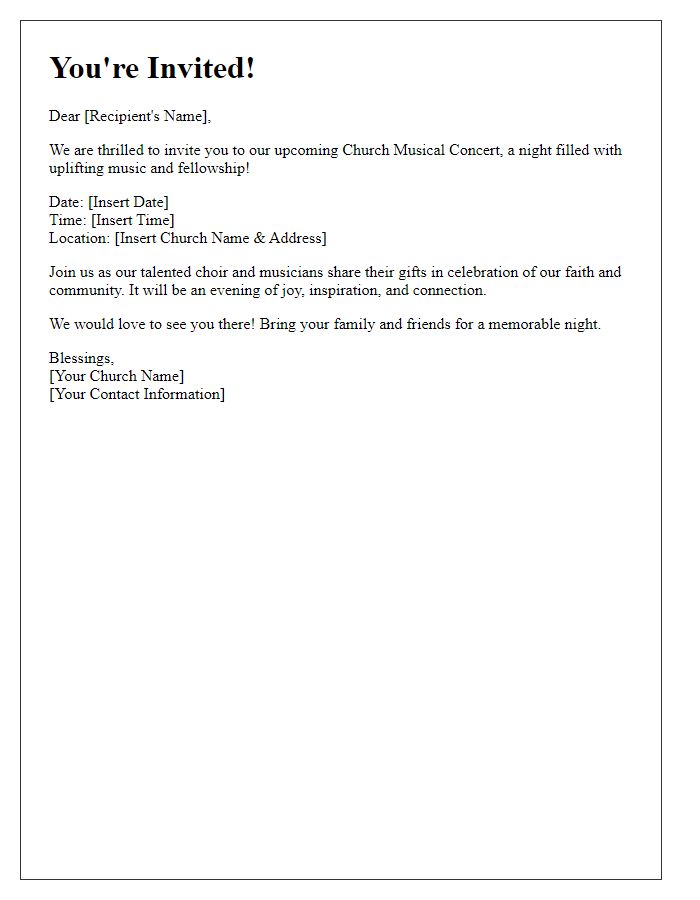 Letter template of welcome invitation to our church musical concert.