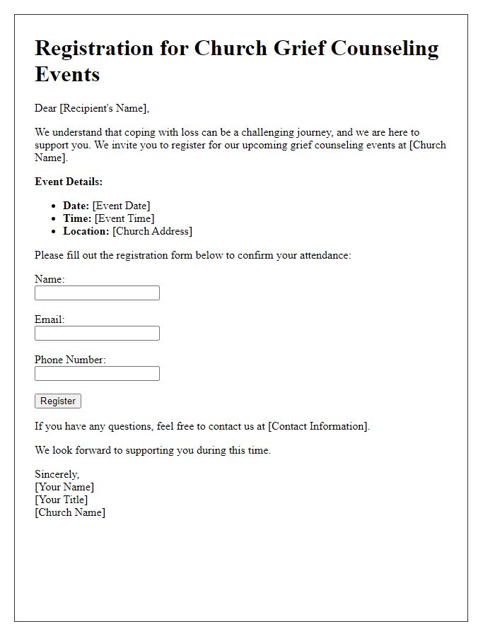 Letter template of registration for church grief counseling events
