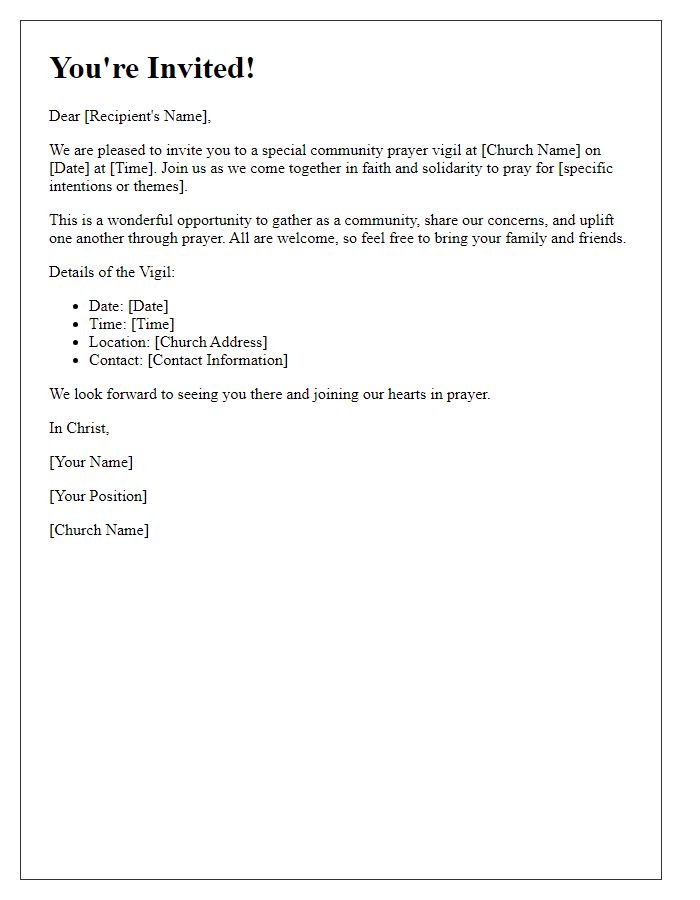 Letter template of invitation to church community prayer vigil