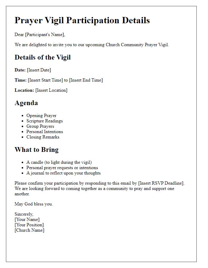 Letter template of participation details for church community prayer vigil