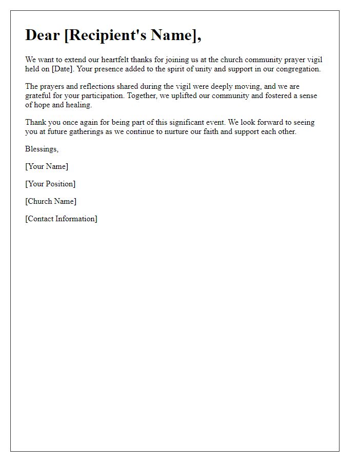 Letter template of thank you for attending church community prayer vigil