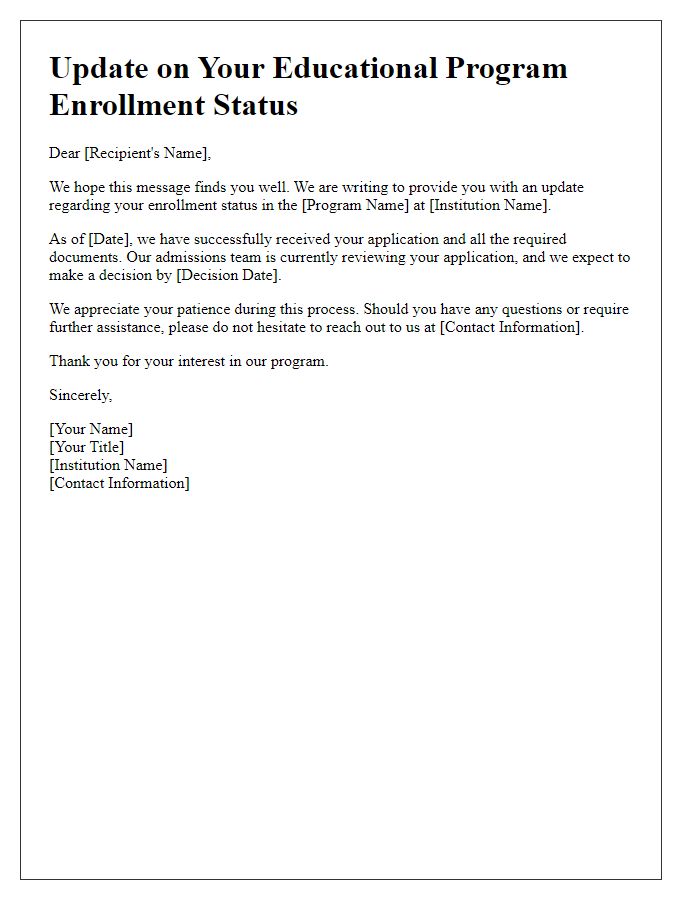 Letter template of update on educational program enrollment status