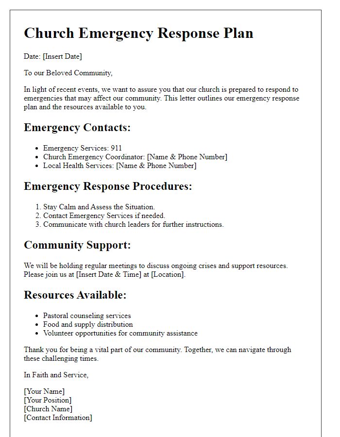 Letter template of church emergency response plan for community crises