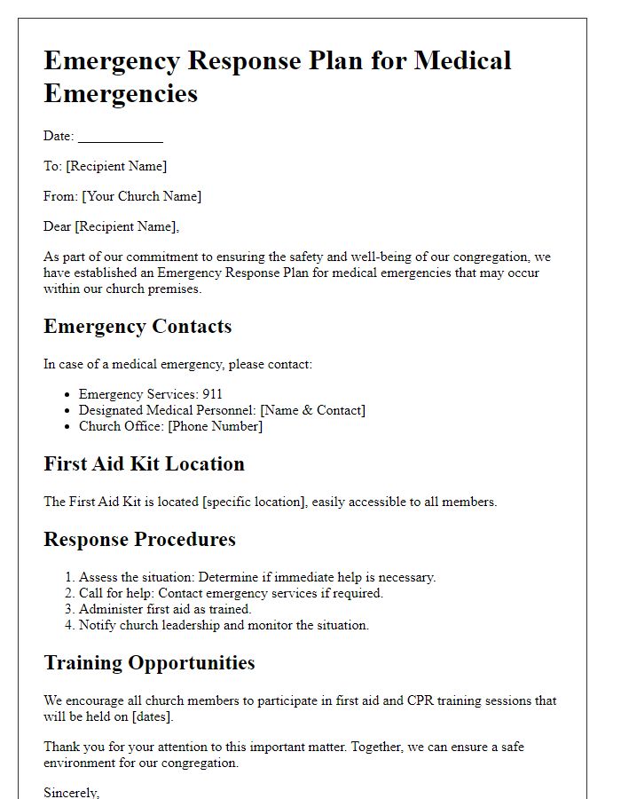 Letter template of church emergency response plan for medical emergencies