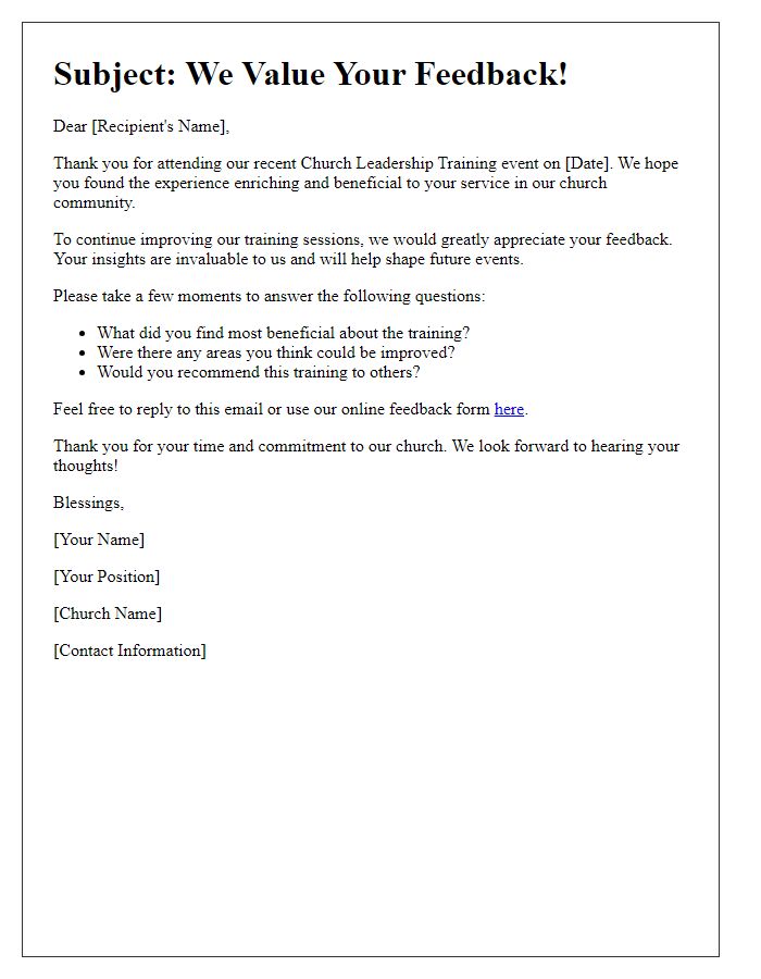 Letter template of feedback request after church leadership training event