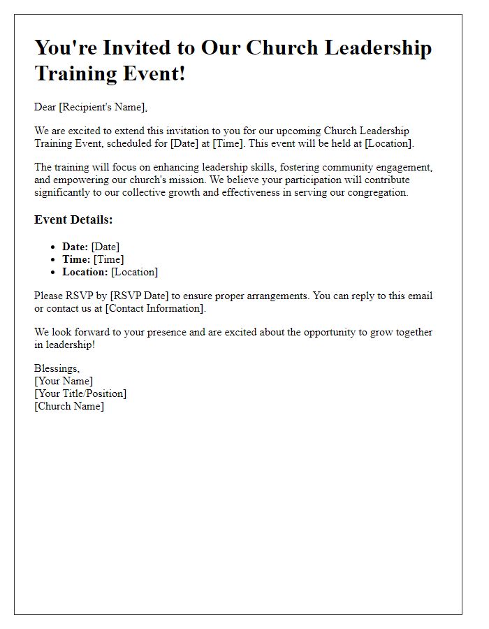 Letter template of invitation for church leadership training event