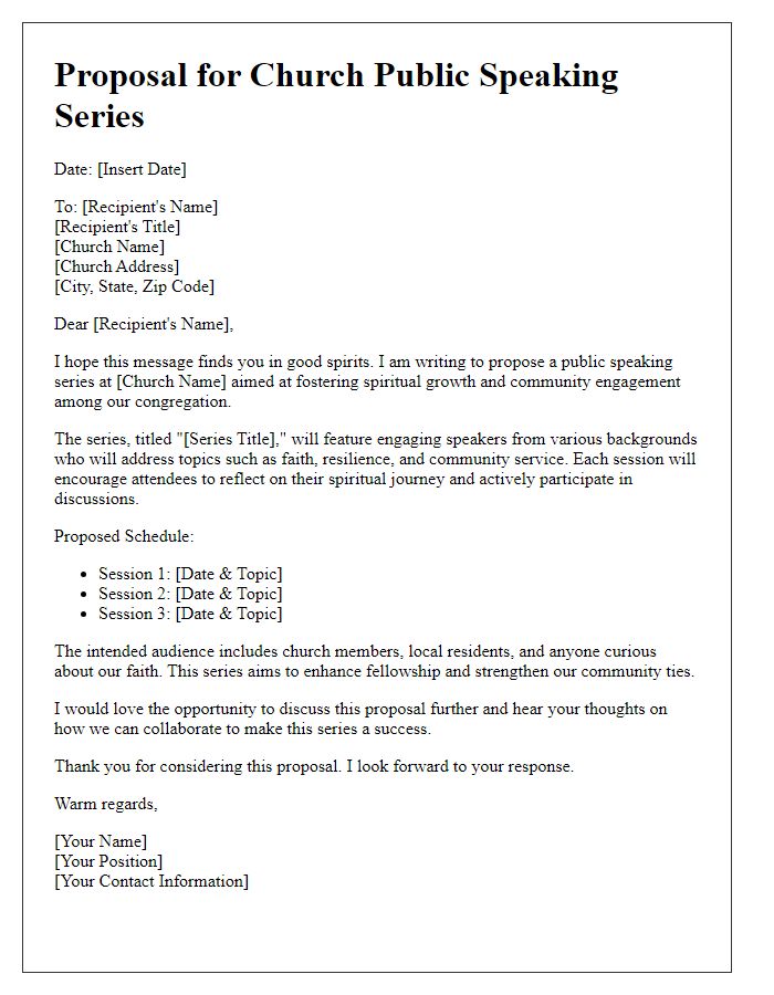 Letter template of proposal for church public speaking series