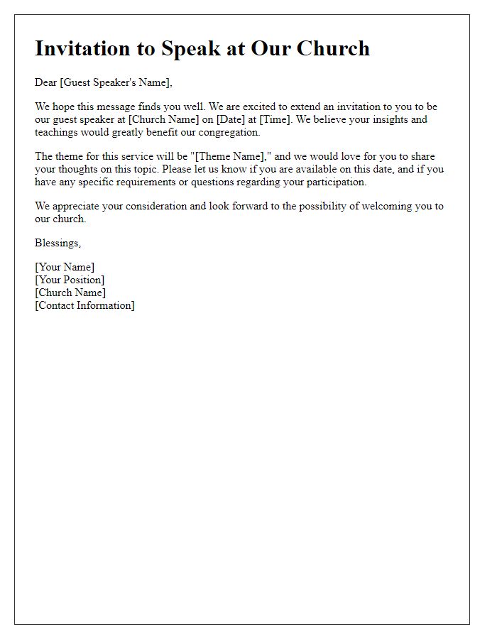 Letter template of scheduling for church guest speaker