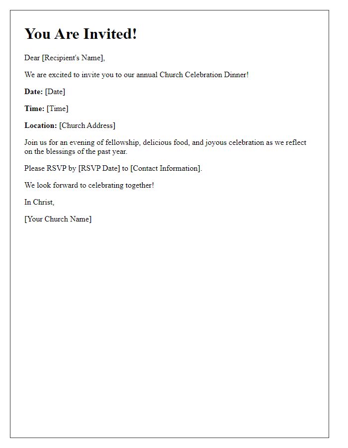 Letter template of church celebration dinner invitation