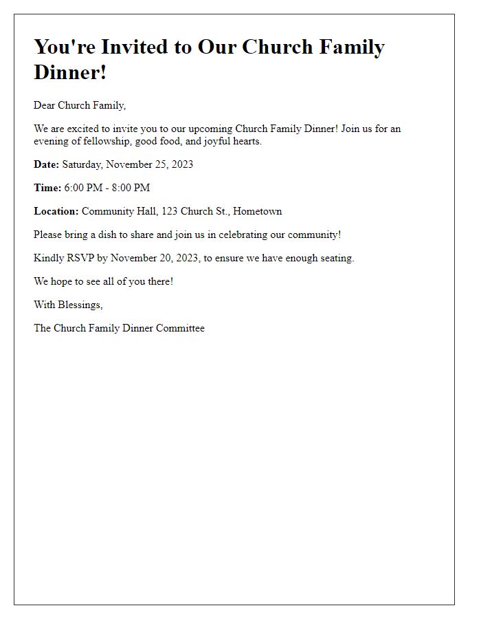 Letter template of church family dinner invitation