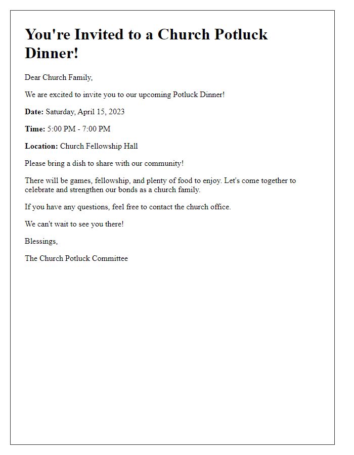 Letter template of church potluck dinner invitation