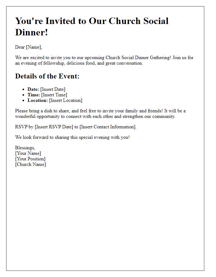 Letter template of church social dinner gathering invitation