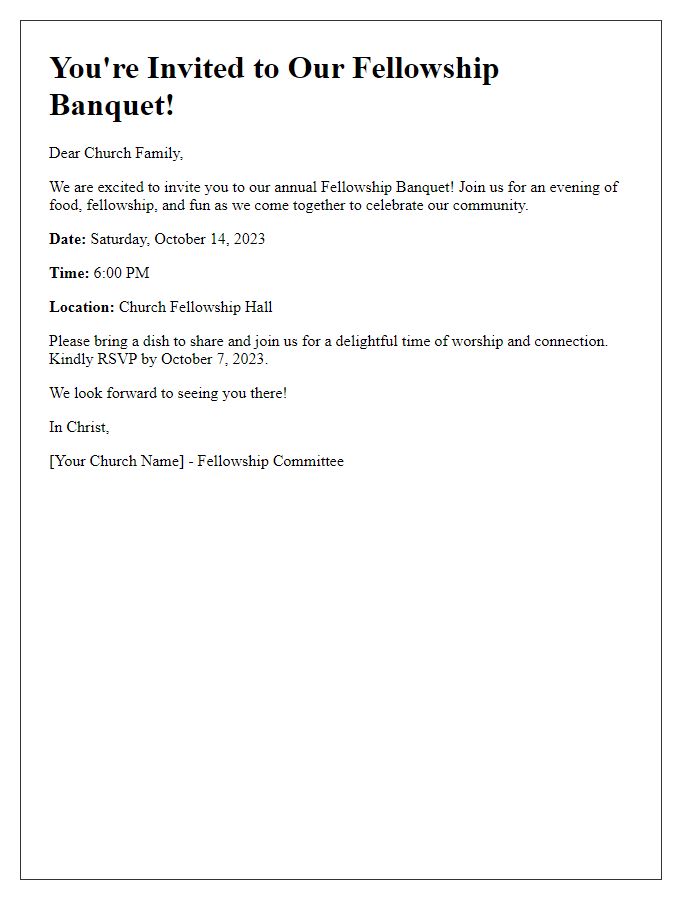 Letter template of fellowship banquet invitation for church members