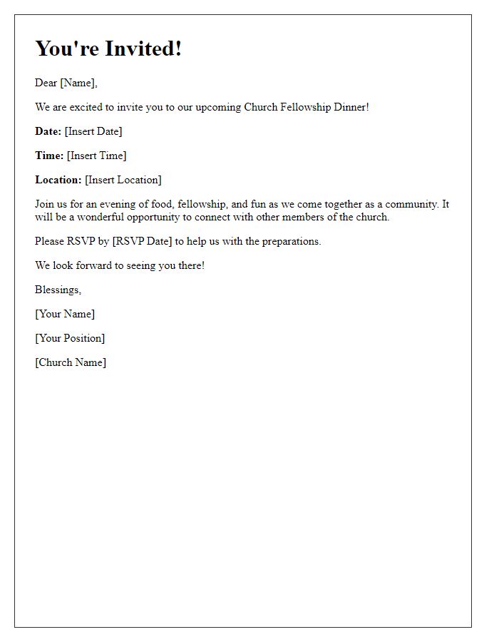 Letter template of invitation to church fellowship dinner