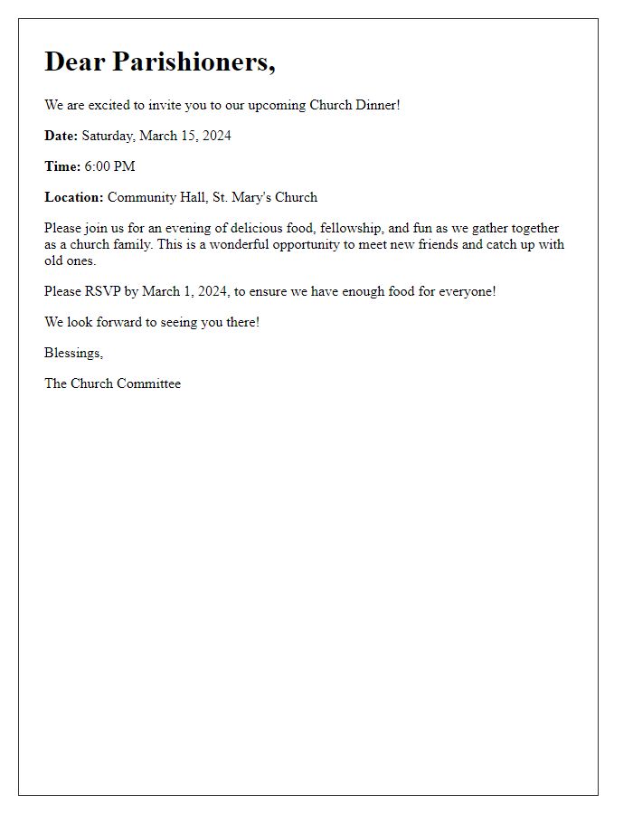 Letter template of inviting parishioners to a church dinner