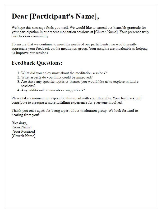 Letter template of feedback request for church meditation group participants