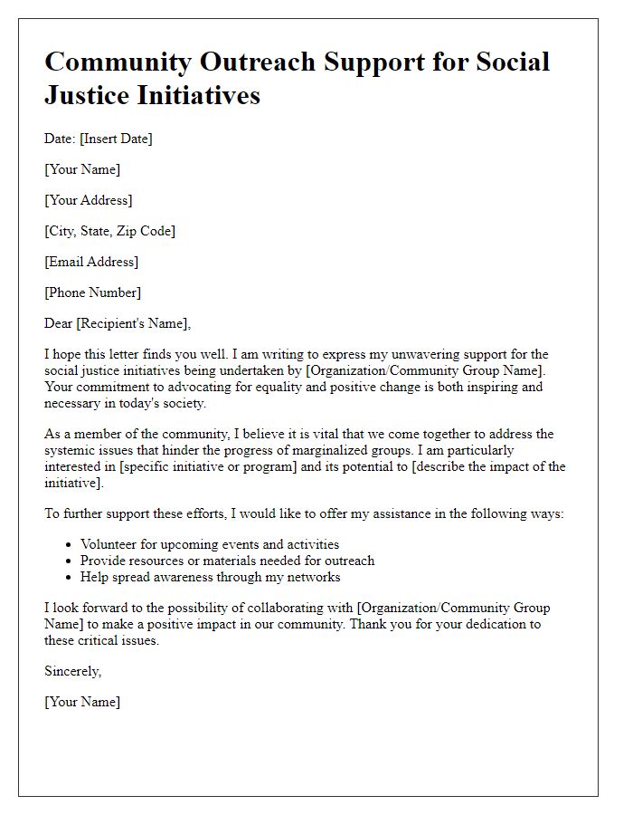 Letter template of community outreach support for social justice initiatives.