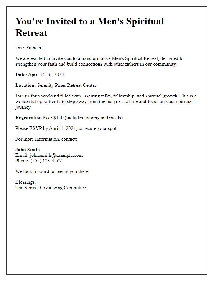 Letter template of men's spiritual retreat invitation for fathers.