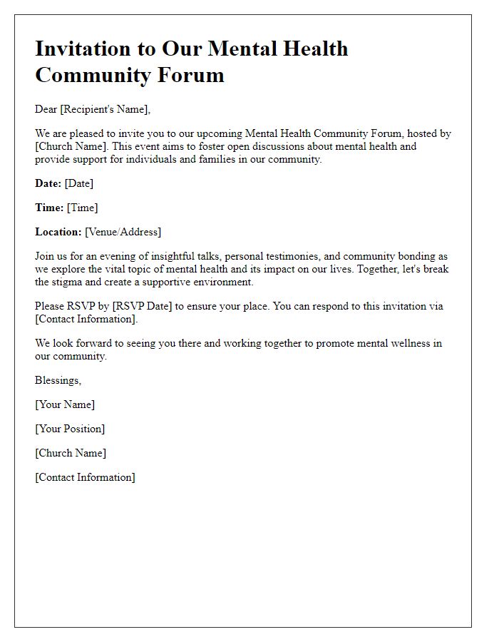 Letter template of church mental health community forum