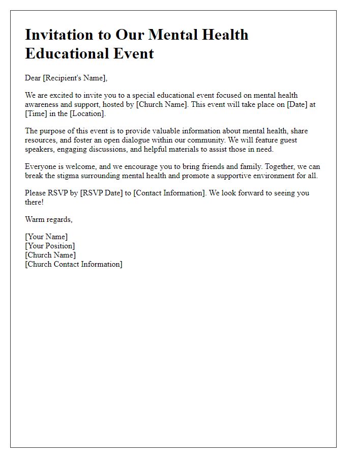 Letter template of church mental health educational event