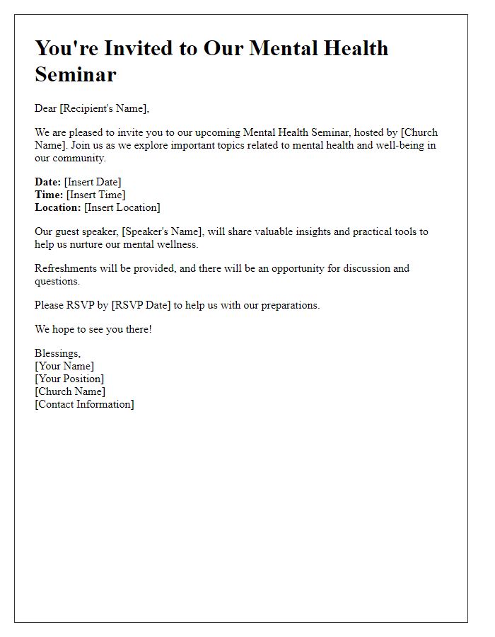 Letter template of church mental health seminar invitation