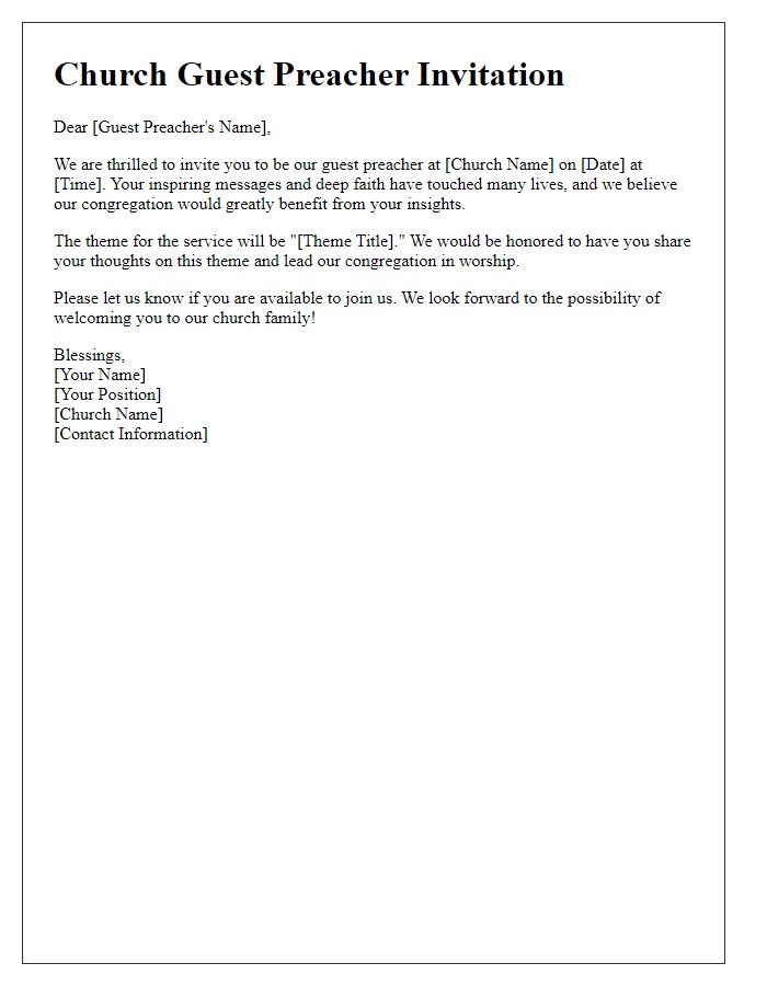 Letter template of church guest preacher invitation for bulletin