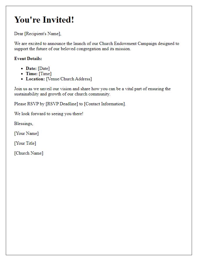 Letter template of church endowment campaign launch invitation