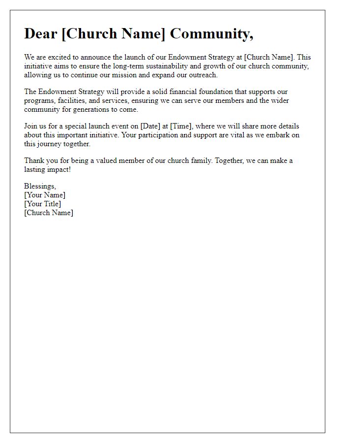 Letter template of church endowment strategy launch message