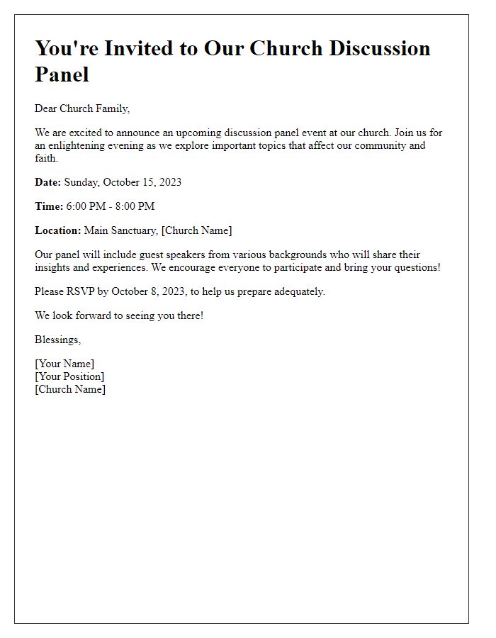 Letter template of announcement for church discussion panel event