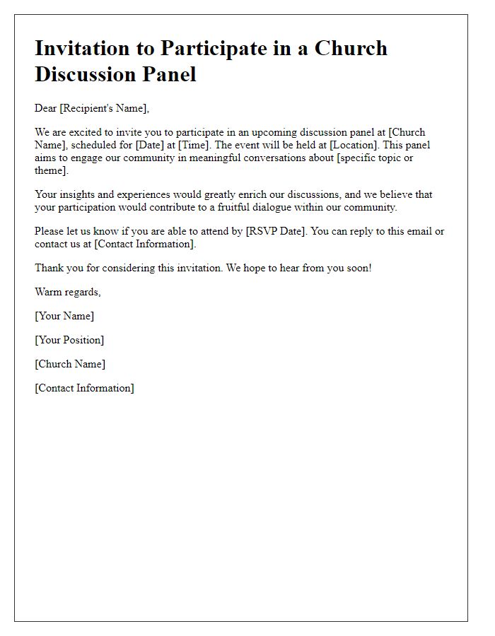 Letter template of invitation for church discussion panel participation