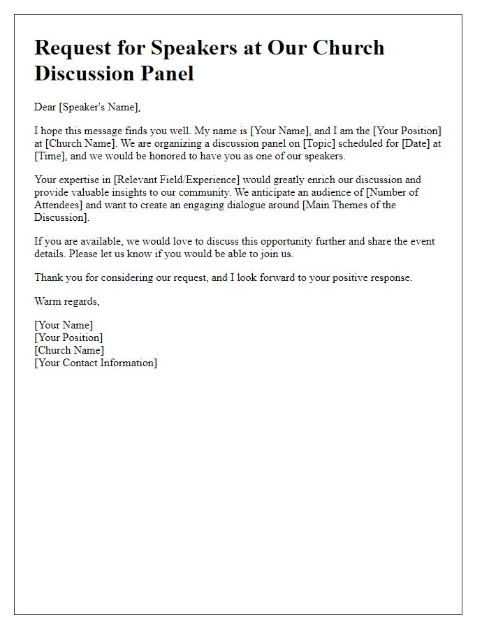 Letter template of request for speakers at church discussion panel