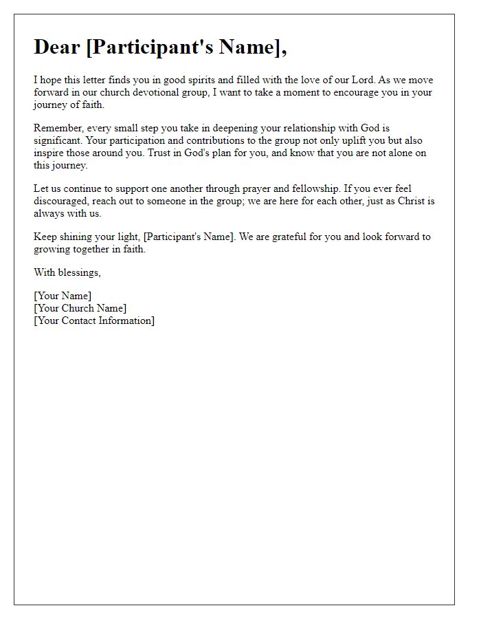 Letter template of encouragement for church devotional group participants