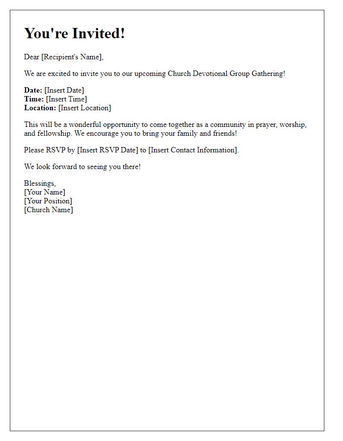 Letter template of invitation for church devotional group gathering