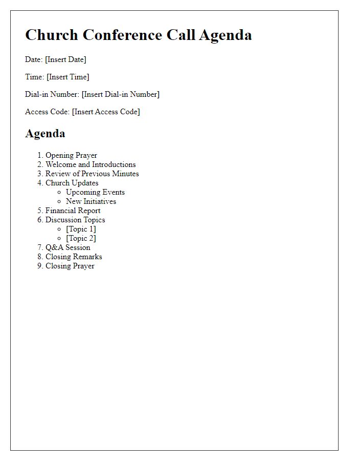 Letter template of church conference call agenda