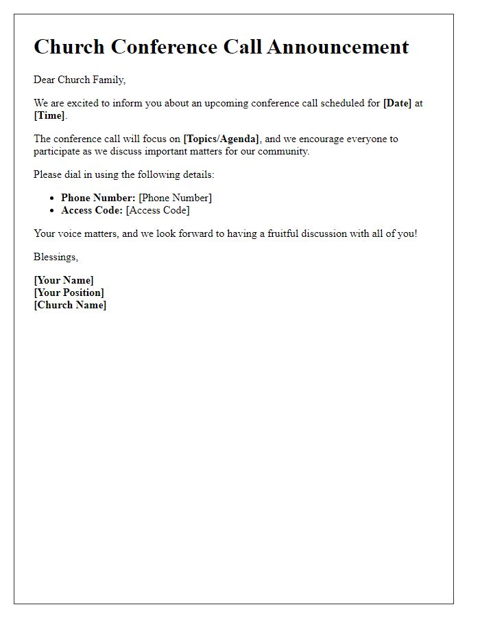 Letter template of church conference call announcement