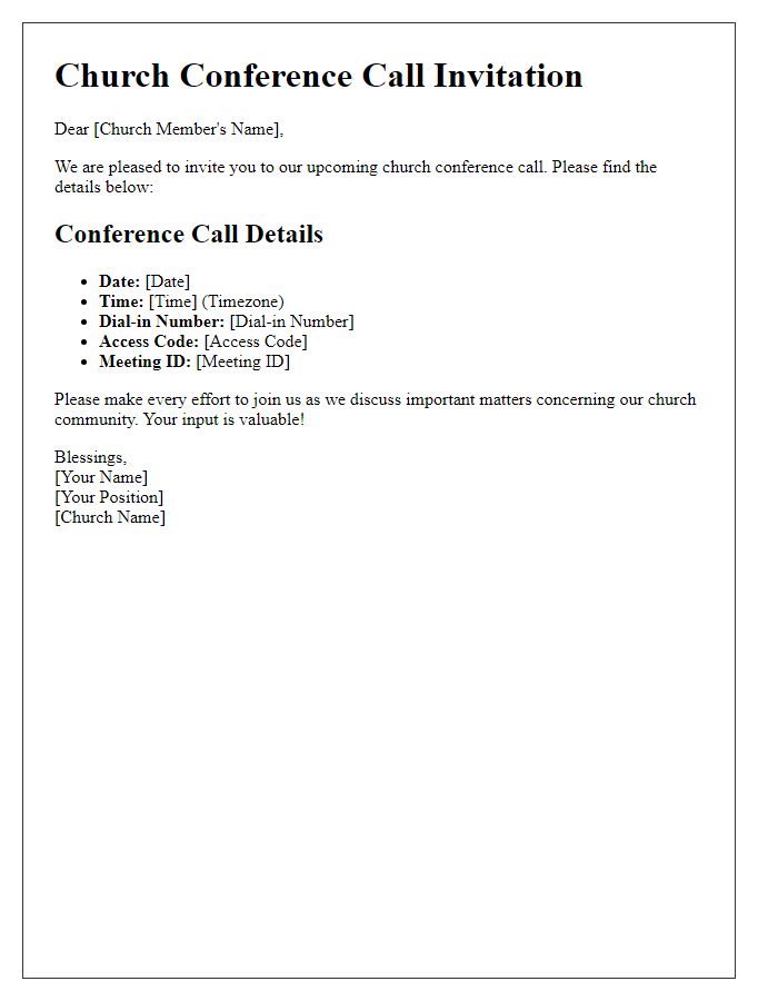 Letter template of church conference call details