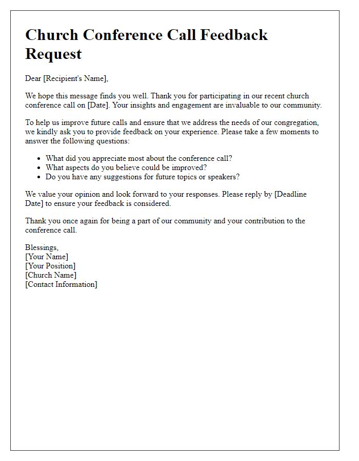 Letter template of church conference call feedback request