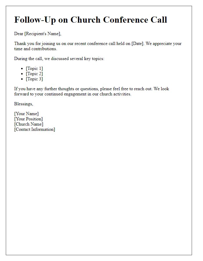 Letter template of church conference call follow-up